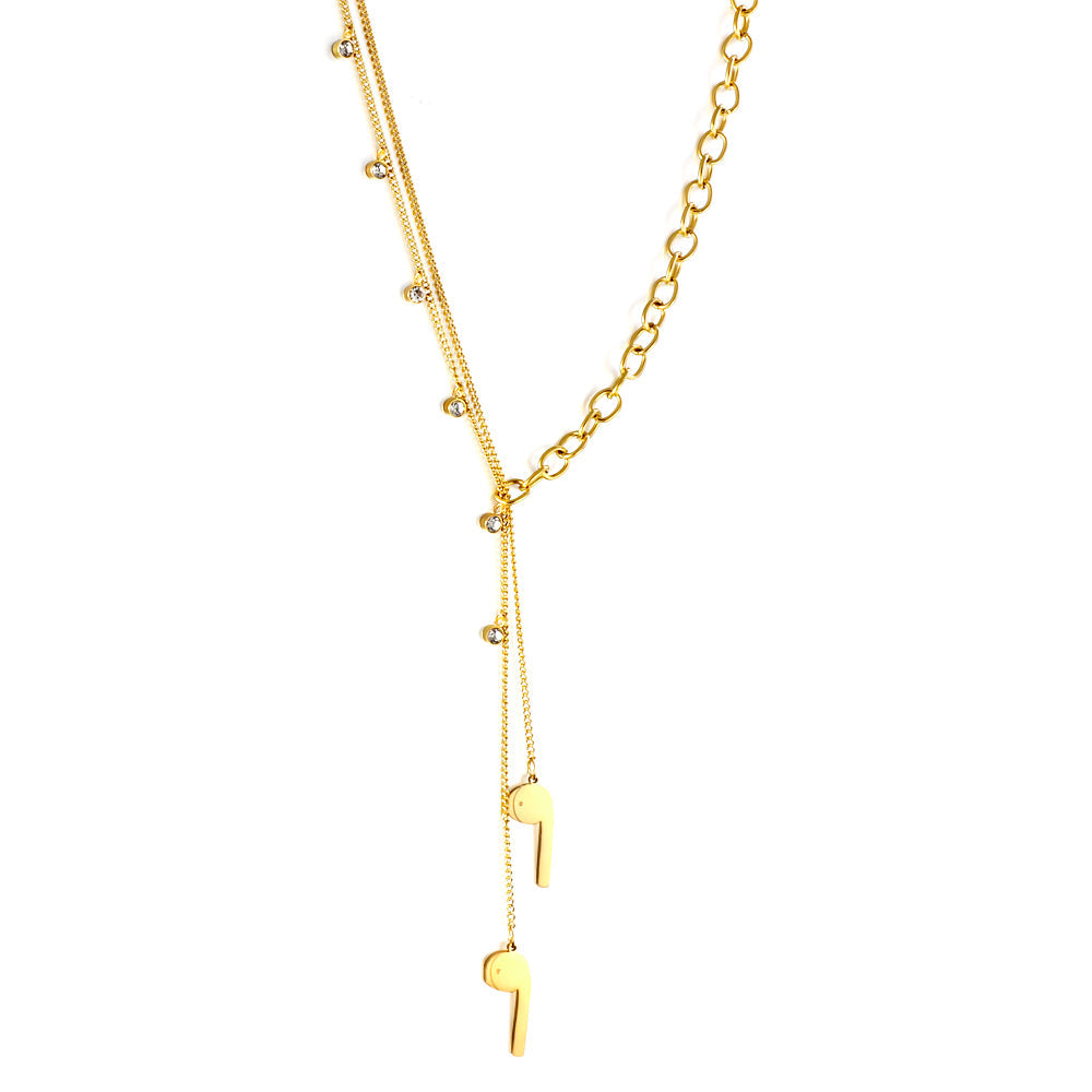 New 6 White Diamonds + 2pcs 6 Accessories + Single Side Double Chain Necklace asonjewelry